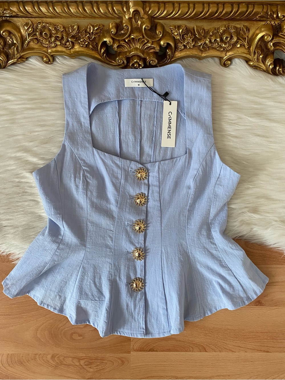 Commense Button Down Peplum Top - Picture 6 of 10